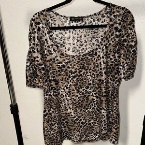 INC International Concepts Animal Print Blouse - Black and Brown